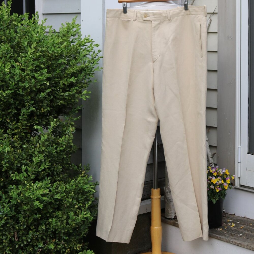 Bullock & Jones San Francisco Sand Tan Linen Silk Blend Trouser Pants Sz 36